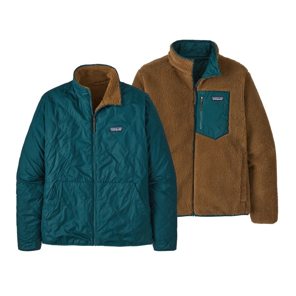 Patagonia Men's Teal and Brown Reversible Jacket